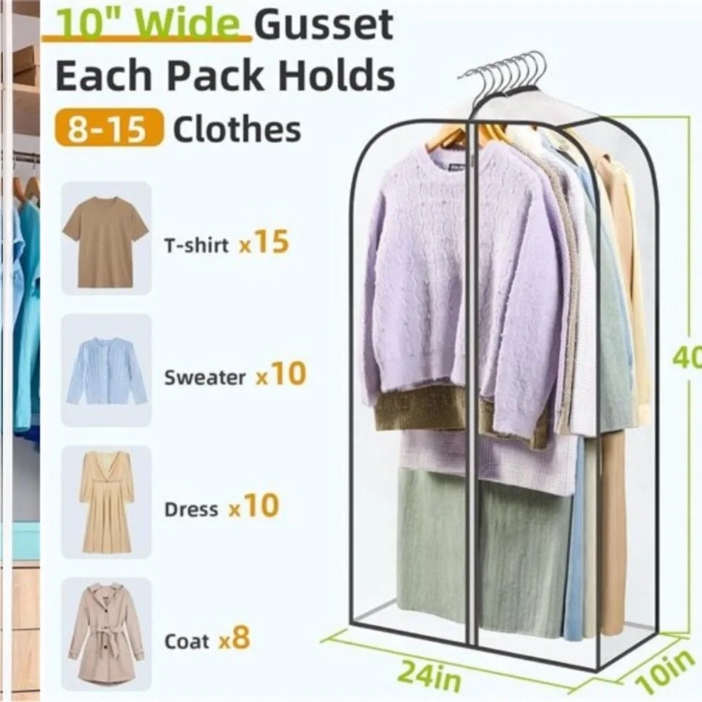 Clear Garment Bags 6 Pack Clothes Storage Dustproof Zipper Closet Coat Dress Sui